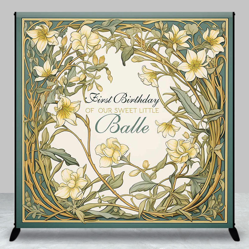 Lofaris Customized Green Flowers Vine 1st Birthday Backdrop