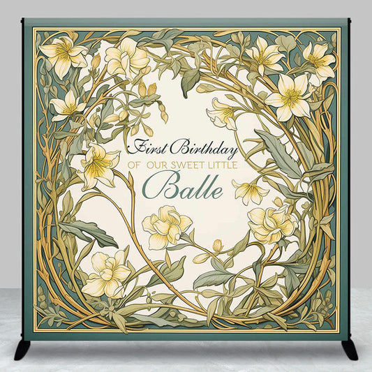Lofaris Customized Green Flowers Vine 1st Birthday Backdrop