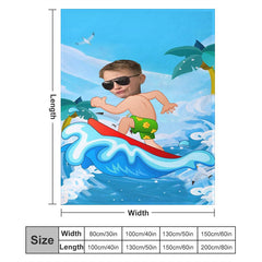 Lofaris Customized Green Shorts Surfing Boy Waves Blanket
