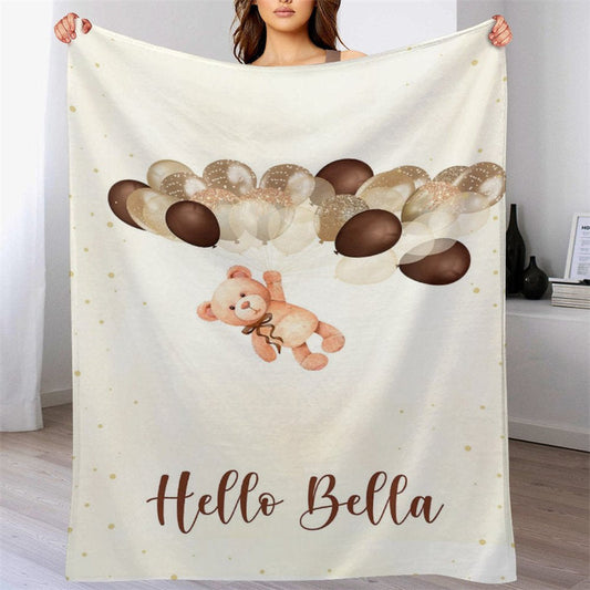 Lofaris Customized Name Balloons And Teddy Bear Beige Blanket