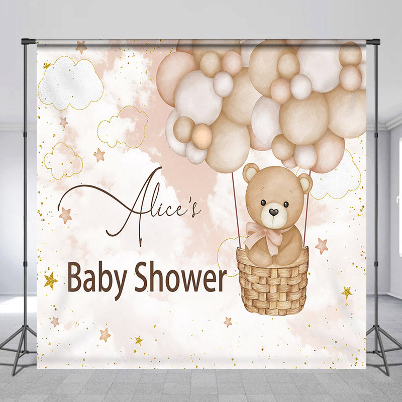 Lofaris Customized Name Balloons Bear Baby Shower Backdrop