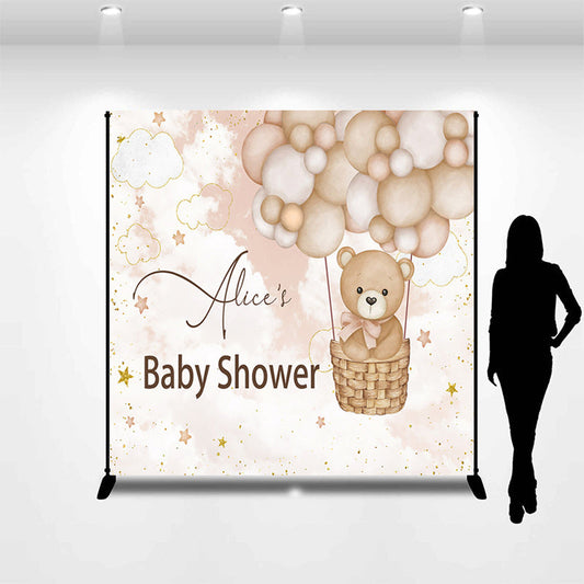 Lofaris Customized Name Balloons Bear Baby Shower Backdrop