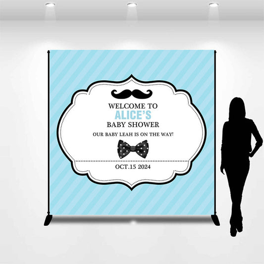 Lofaris Customized Name Blue Moustache Baby Shower Backdrop