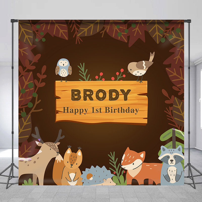 Lofaris Customized Name Brown Animals 1st Birthday Backdrop