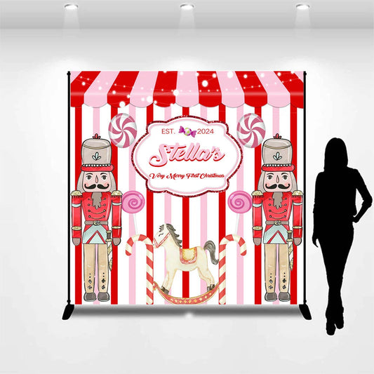 Lofaris Customized Name Candy Nutcracker Christmas Backdrop