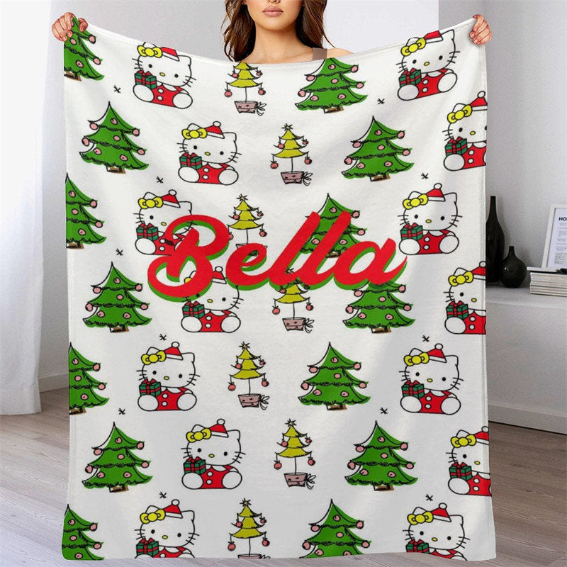 Lofaris Customized Name Christmas Tree Cats Repeat Blanket