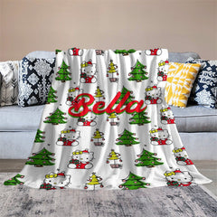 Lofaris Customized Name Christmas Tree Cats Repeat Blanket