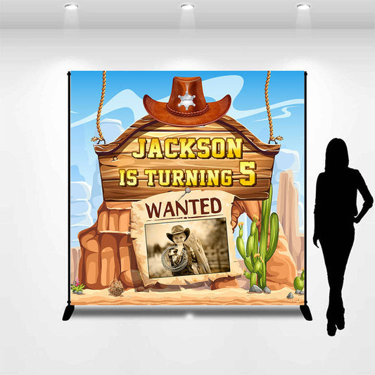 Lofaris Customized Name Cowboy Desert 5th Birthday Backdrop