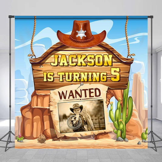 Lofaris Customized Name Cowboy Desert 5th Birthday Backdrop