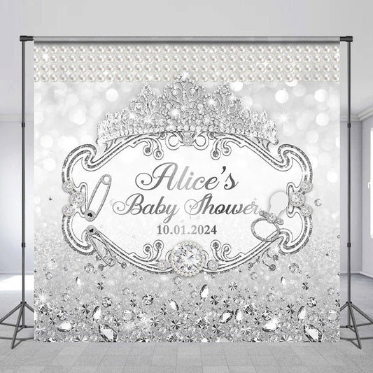 Lofaris Customized Name Diamond Silver Baby Shower Backdrop