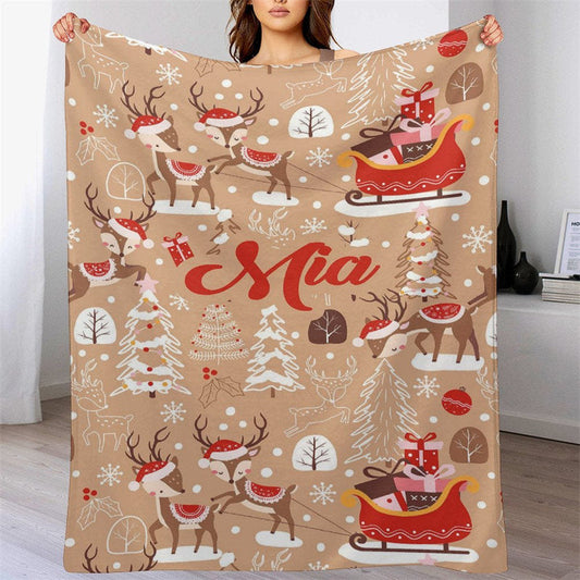 Lofaris Customized Name Elks Sleigh Tree Christmas Blanket