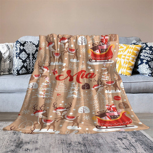 Lofaris Customized Name Elks Sleigh Tree Christmas Blanket