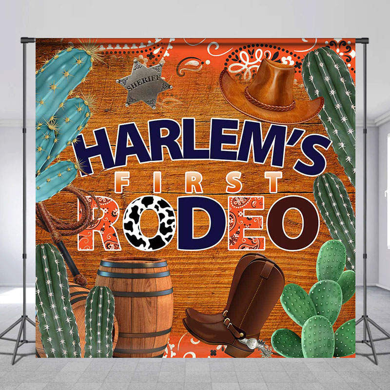 Customized Name First Rodeo Cowboy Birthday Backdrop - Lofaris