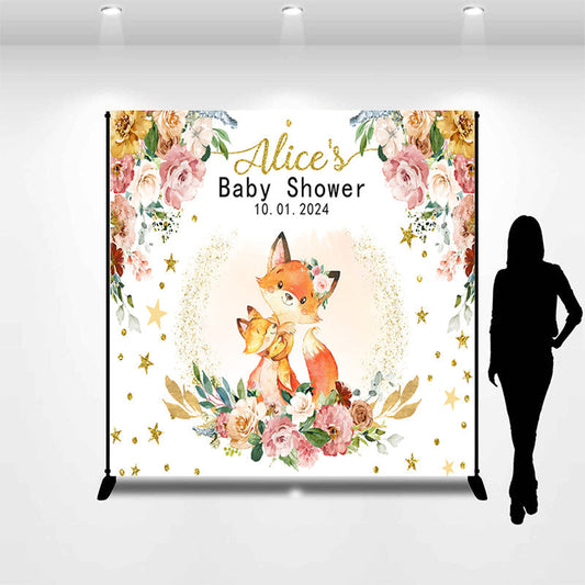 Lofaris Customized Name Floral Fox Baby Shower Backdrop