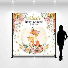 Lofaris Customized Name Floral Fox Baby Shower Backdrop