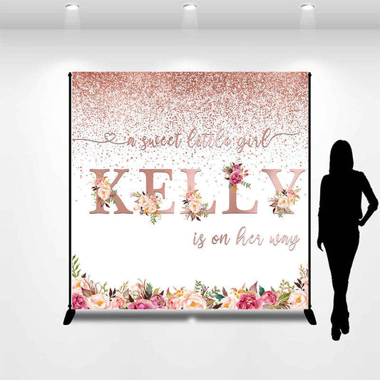 Lofaris Customized Name Glitter Floral Baby Shower Backdrop