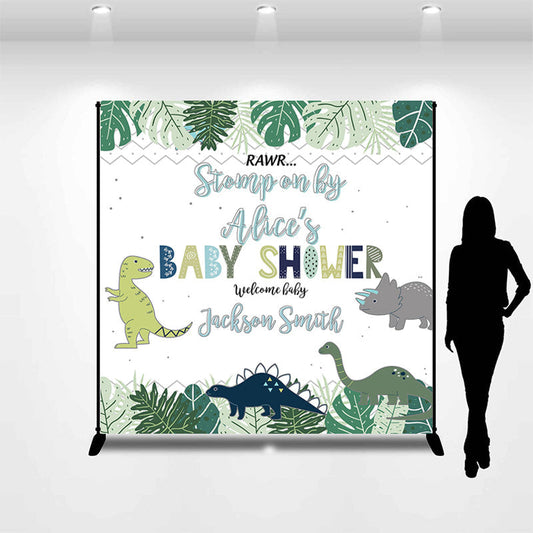 Lofaris Customized Name Green Dinosaur Baby Shower Backdrop