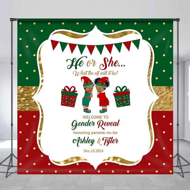 Lofaris Customized Name Green Red Gender Reveal Backdrop