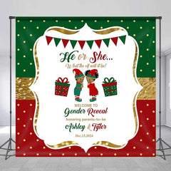 Lofaris Customized Name Green Red Gender Reveal Backdrop