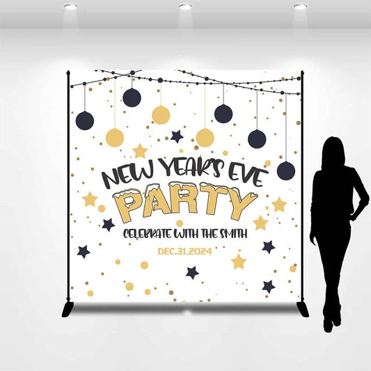 Lofaris Customized Name Kids Party White New Year Backdrop