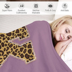 Lofaris Customized Name Leopard Letter Purple Soft Blanket