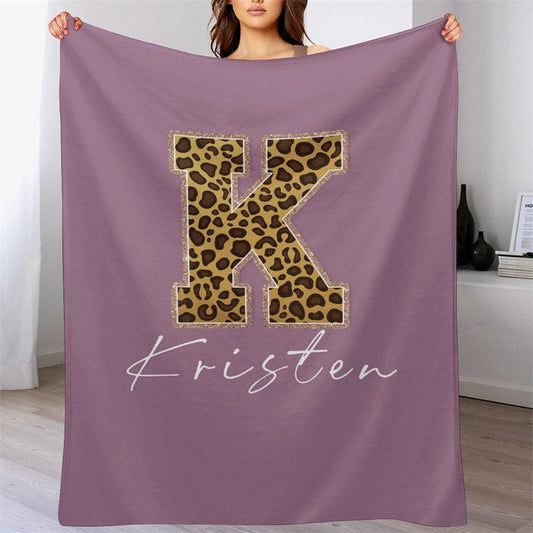 Lofaris Customized Name Leopard Letter Purple Soft Blanket