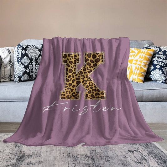 Lofaris Customized Name Leopard Letter Purple Soft Blanket