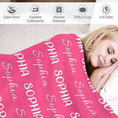 Lofaris Customized Name Multiple Fonts Pink Soft Blanket
