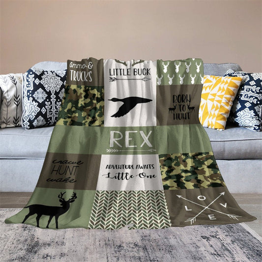 Lofaris Customized Name Outdoor Green Camouflage Blanket