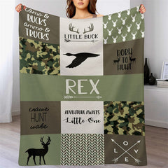 Lofaris Customized Name Outdoor Green Camouflage Blanket