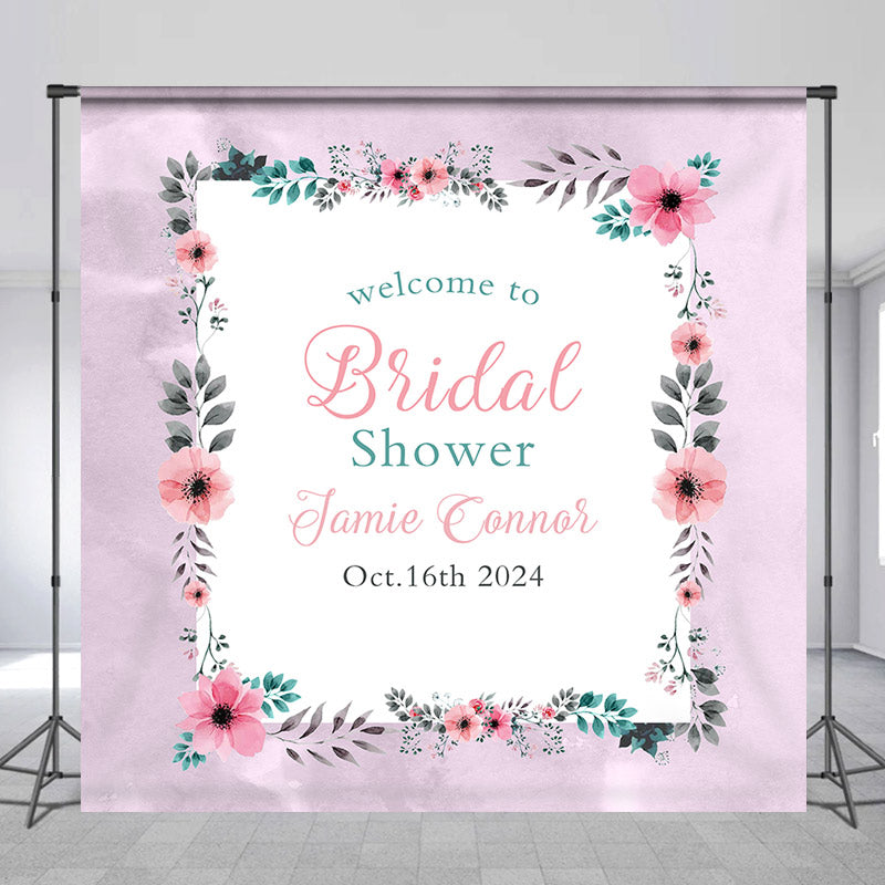 Lofaris Personalized Name Pink Floral Baby Shower Backdrop