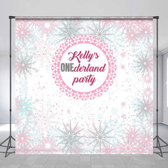 Lofaris Customized Name Pink Snowflake 1st Birthday Backdrop