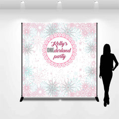Lofaris Customized Name Pink Snowflake 1st Birthday Backdrop