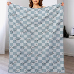 Lofaris Customized Name Repeat Grayish Blue Plaid Blanket