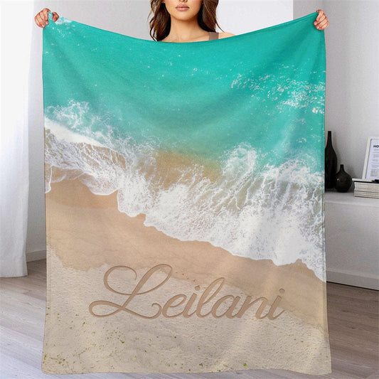 Lofaris Customized Name Sandbeach Sea Wave Snuggly Blanket