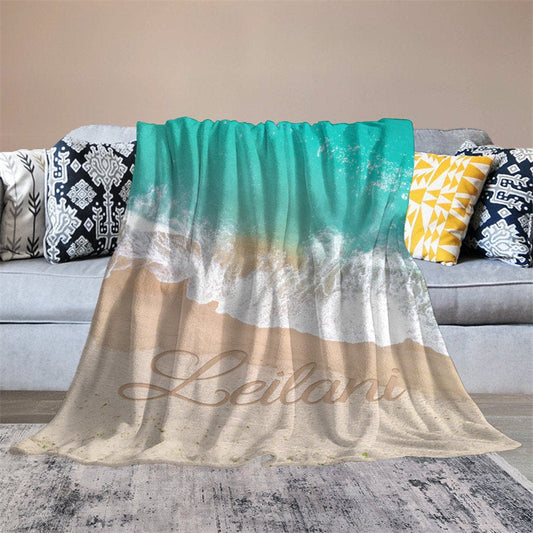 Lofaris Customized Name Sandbeach Sea Wave Snuggly Blanket
