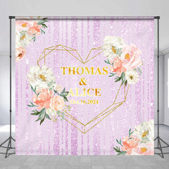Lofaris Customized Name Shiny Purple Floral Wedding Backdrop