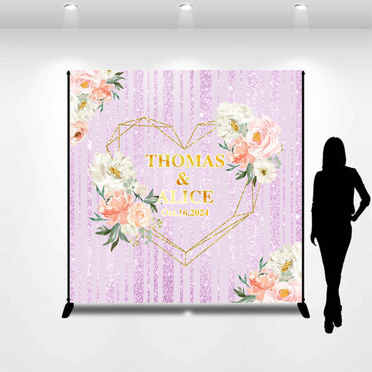 Lofaris Customized Name Shiny Purple Floral Wedding Backdrop