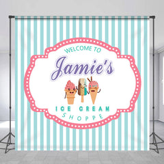 Lofaris Customized Name Stripes Ice Cream Birthday Backdrop