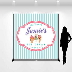 Lofaris Customized Name Stripes Ice Cream Birthday Backdrop