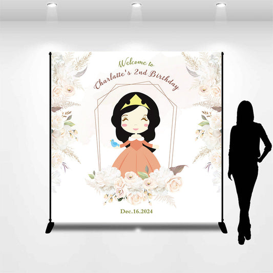 Lofaris Customized Name White Flowers 2nd Birthday Backdrop