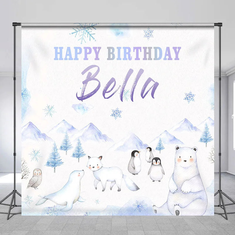 Lofaris Customized Name Winter Animals Birthday Backdrop