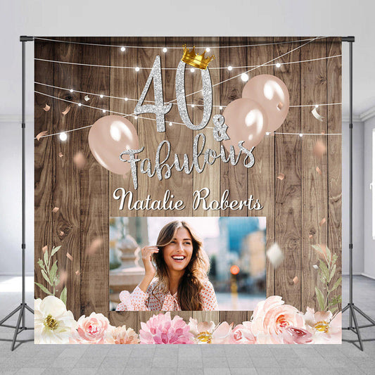 Lofaris Customized Photo Floral Wood 40th Birthday Backdrop