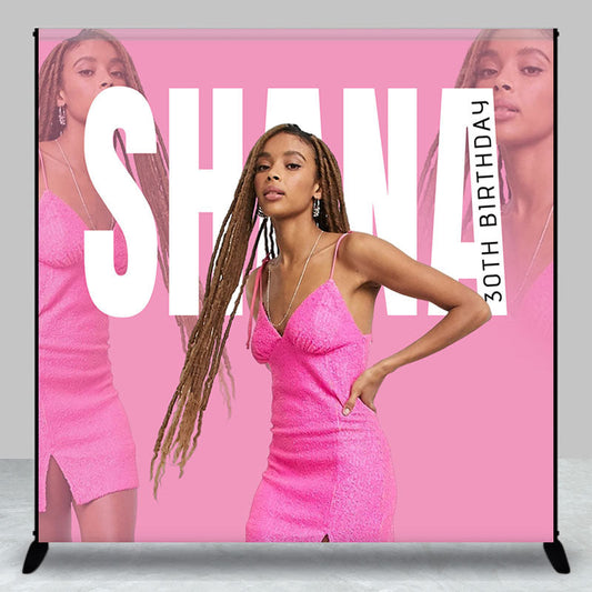 Lofaris Customized Photo Name Pink 30th Birthday Backdrop