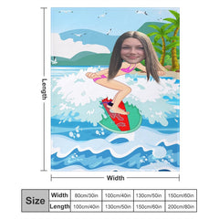Lofaris Customized Surfing Girl Coastal Beach Palm Blanket