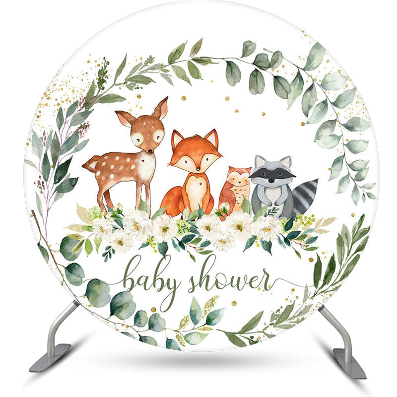 Lofaris Cute Animals Flower Leaves Round Baby Shower Backdrop