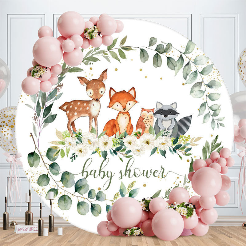 Lofaris Cute Animals Flower Leaves Round Baby Shower Backdrop