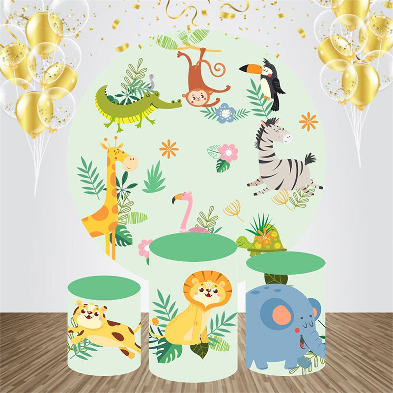 Lofaris Cute Animals Leaves Round Baby Shower Backdrop Kit