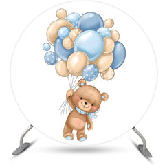 Lofaris Cute Bear Beige Blue Balloon Round Birthday Backdrop