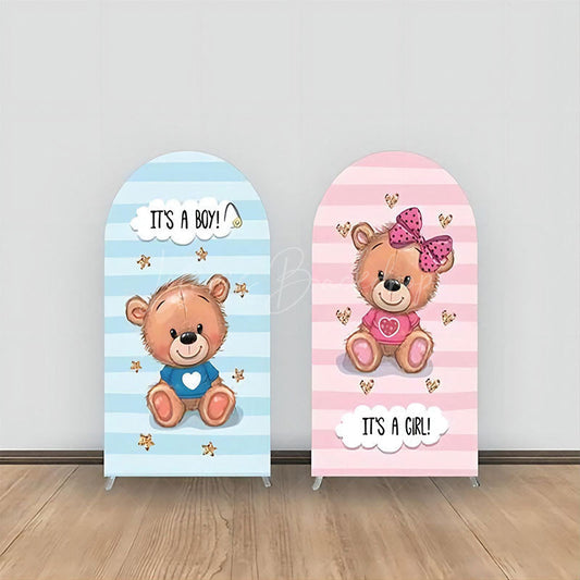 Lofaris Cute Bear Pink Blue Stripe Baby Shower Arch Backdrop